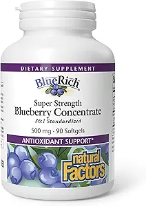 BlueRich by Natural Factors, Super Strength Blueberry συμπυκνωμένο, Αντιοξειδωτική υποστήριξη για τη συνολική καλή υγεία, 90 Softgels