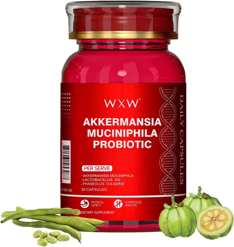 WXW Akkermansia Muciniphila Probiotic for Women and Men, Help GLP-1 Produce Naturally, Lactobacillus GG - Support for Metabolism Curb Cravings Digestive & Gut Health, 30 Capsules