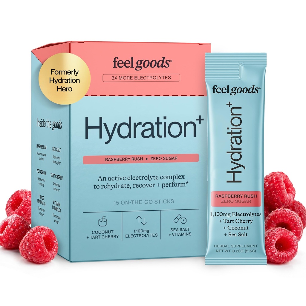Feel Goods Hydration Hero, Sugar-Free Electrolyte Powder Packets for Daily Hydration - Electrolytes Drink Mix with Magnesium, Potassium & Vitamins for Fasting & Energy - Keto, Vegan & Organic Flavors