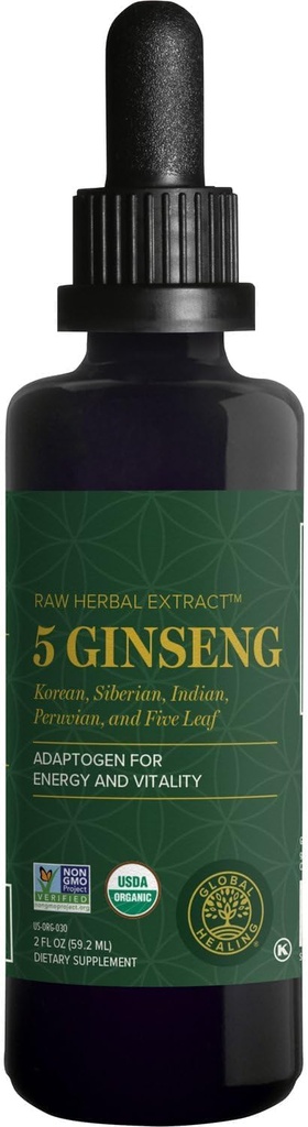 Global Healing Center - Ginseng - Βιολογικό Ακατέργαστο εκχύλισμα βοτάνων - Υγρό συμπλήρωμα Panax Drop προωθεί την ενέργεια - Κορεατική και Σιβηρία Ginseng συμπλήρωμα, Maca, Ashwagandha - Μη-GMO - 2 Fl Oz