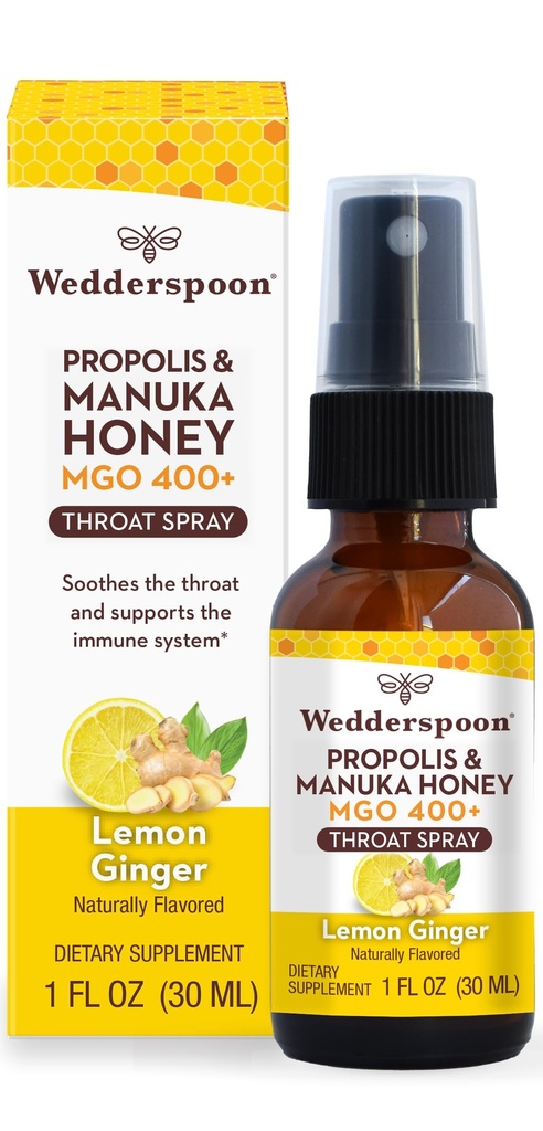 Wedderspoon Propolis και Manuka Σπρέι λαρύγγι, λεμόνι & τζίντζερ, 1 Fl Oz (πακέτο του 1), ανακούφιση του λάρυγγα, φυσική ανοσοποιητική υποστήριξη