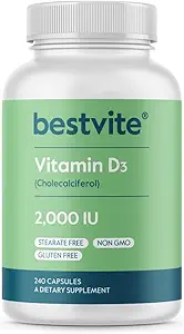 BESTVITE Βιταμίνη D 2000 IU (240 κάψουλες) - Χωρίς Stearates - Μη ΓΤΟ - Χωρίς γλουτένη