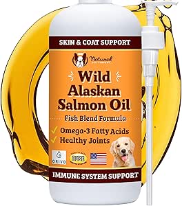 Natural Dog Company Wild Alaskan Salmon Oil Formula με Omega 3, Fish Oil for Dogs Supplement, Skin & Coat Dog Oil, Ichy Relief, Immune Support for Joints & Heart, Food Topper, 16 oz.