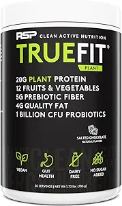 RSP TrueFit Vegan Protein Powder Meal Replacement Shake, Plant Based Protein + Organic Fruits & Veggies, Fiber & Probiotics, Gluten Free, Dairy Free