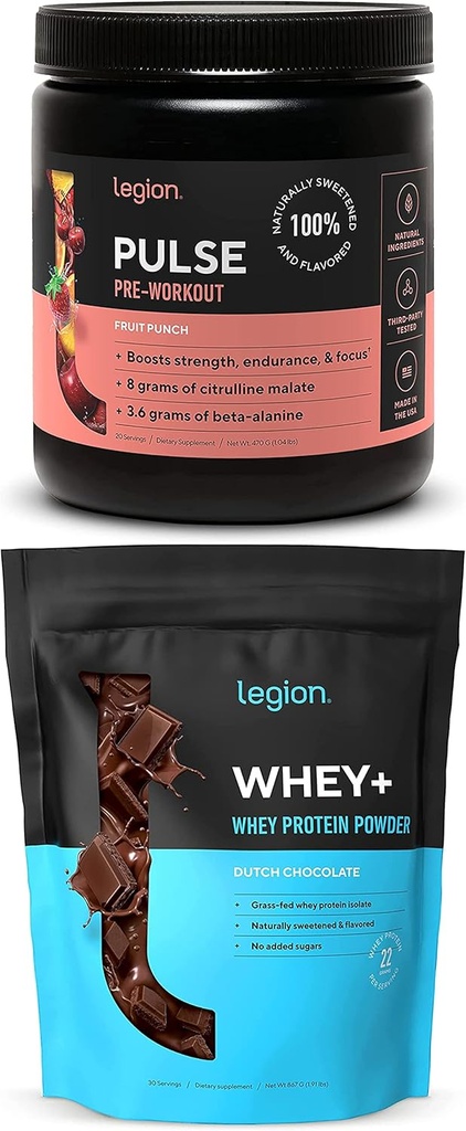 LEGION Pulse Pre workout Supplement (Fruit Punch) Whey Protein Powder Σοκολάτα - Whey+ Isolate Protein Powder