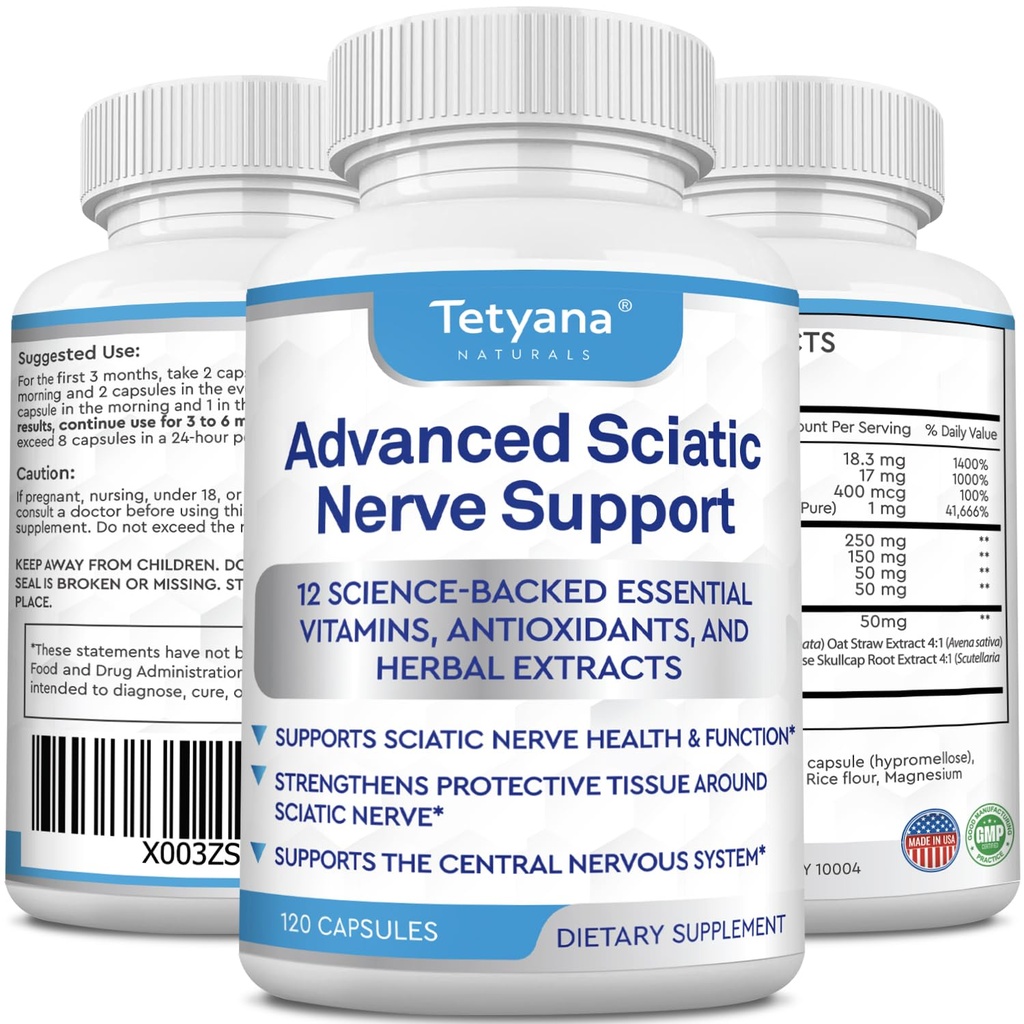 Advanced Sciatic Nerve Support Relief: Alpha Lipoic Acid Vitamin, Benfotiamine - 12 in 1 Sciatica Συμπληρώματα - 120 κάψουλες- 30-60 Supply-Made in USA