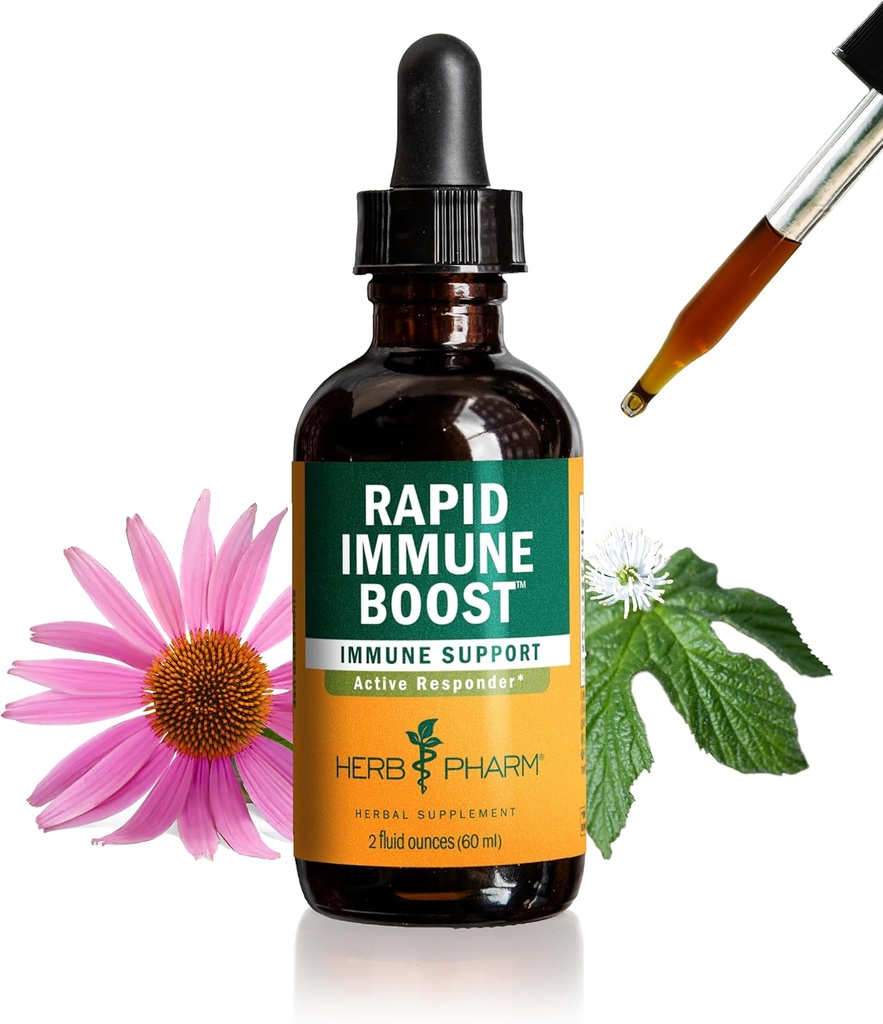 Herb Pharm Organic Rapid Immune Boost: Γρήγορη Απορροφώντας Βάμμα για Ενήλικες, Εχινάκεια Βάμμα με Goldenseal, εκχύλισμα Ginger & Elderberry, Immune Support Supplement & Wellness Aid, 2 Oz