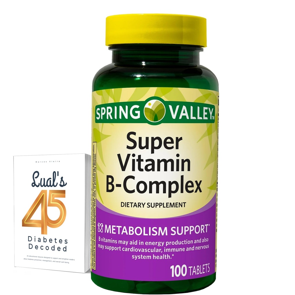 Ανοιξιάτικη κοιλάδα Super Vitamin B Complex Ανθρακικό ασβέστιο, Ασκορβικό οξύ 100 δισκία Δέσμη με 45 διαβήτη Αποκωδικοποιημένο Lual