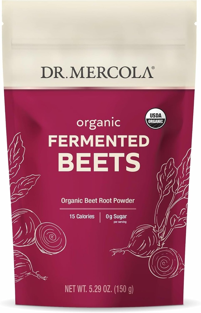 Dr. Mercola Organic Fermented Beet Powder - Beet Root Powder to Support Circulation, Focus & Energy - Non-GMO, Soy-Free & Gluten-Free - 30 Servings