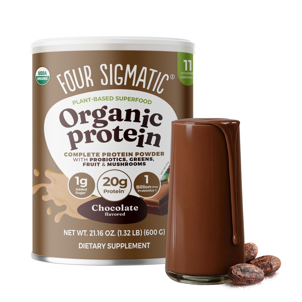 Τέσσερις Sigmatic Organic Plant-based Protein Powder Creamy Cacao Protein with Lion's Mane, Chaga, Cordyceps and More 