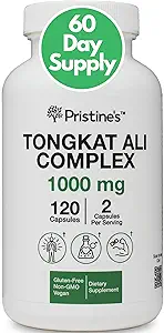PRISTINE'S Tongkat Ali Κάψουλες - 1000MG 60 Ημέρα προσφοράς - Υποστήριξη Αθλητικής Απόδοσης - Lean Mass Muscle Building συμπλήρωμα βοτάνων για άνδρες & γυναίκες - Vegan, χωρίς γλουτένη, μη ΓΤΟ