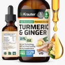 BIO KRAUTER Turmeric and Ginger συμπλήρωμα Βάμμα - Turmeric Κουρκουμίνη Ανοσοποιητική υποστήριξη σταγόνες - εκχύλισμα τζίντζερ με Μαύρο πιπέρι - Vegan Formula - 2 Fl.Oz.
