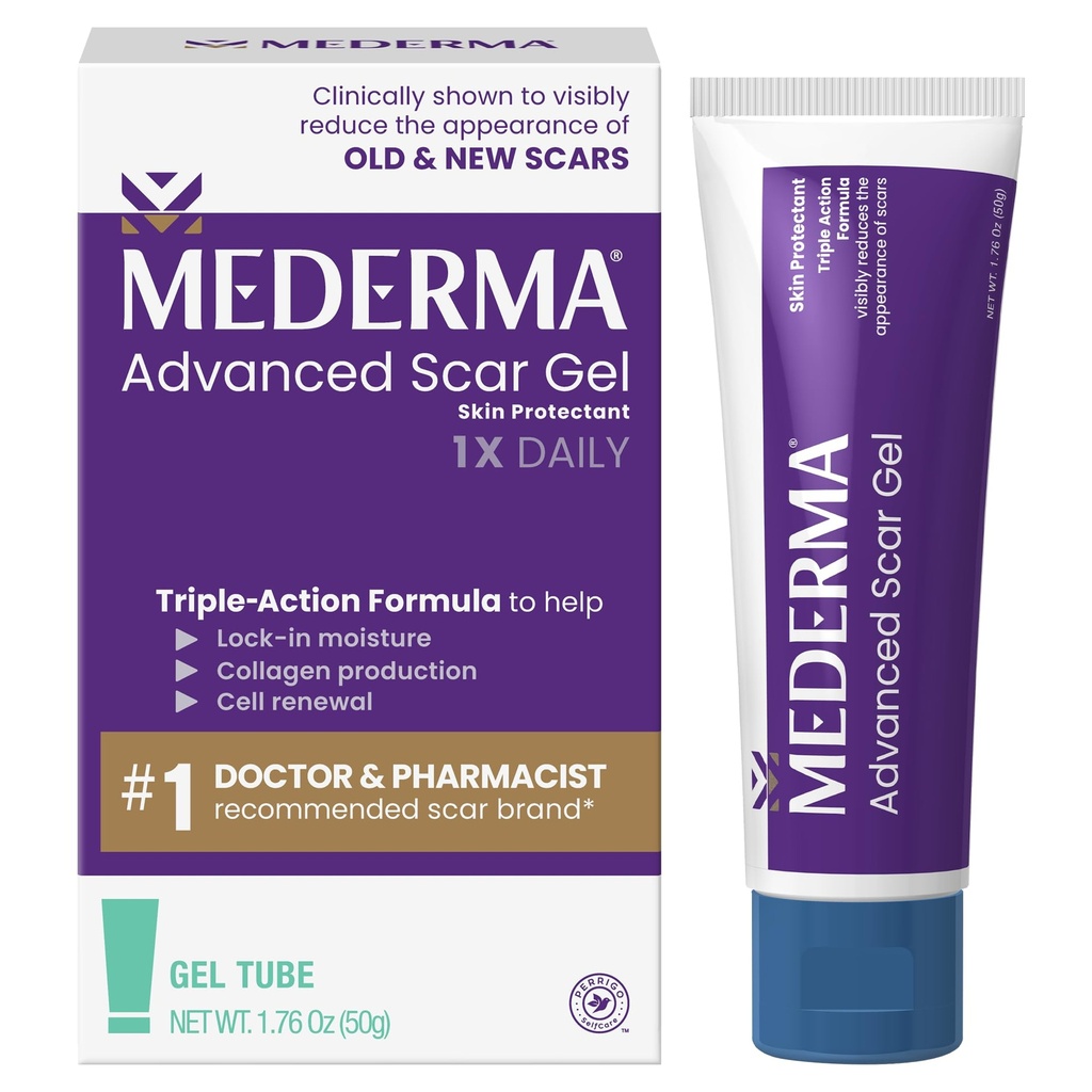Mederma Advanced Scar Gel - Treats Old & New Scars, Μειώνει την εμφάνιση ουλών από την ακμή, Χειρουργική, Burns, Τραύμα & Stretch Marks, 1.76 Oz (50g)