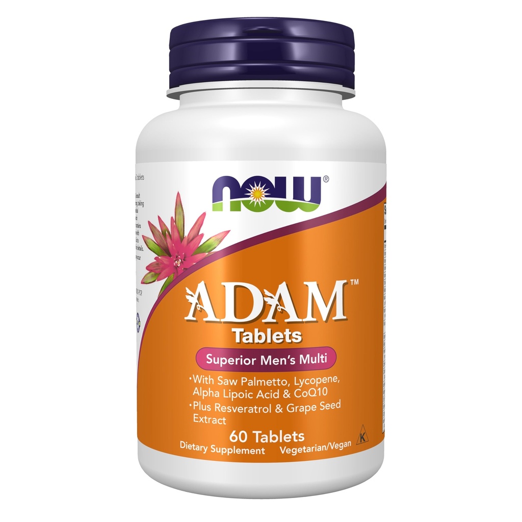 NOW Foods Supplements, ADAM™ Men's Multivitamin with Saw Palmetto, Lycopene, Alpha Lipoic Acid and CoQ10, Plus Natural Resveratrol & Grape Seed Extract, 60 Tablets