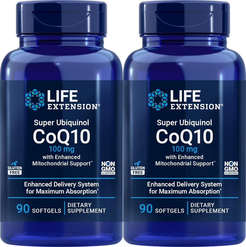 Επέκταση ζωής COQ10 Super Ubiquinol 100mg 90 Count (πακέτο του 2) με ενισχυμένη Μιτοχονδριακή Υποστήριξη