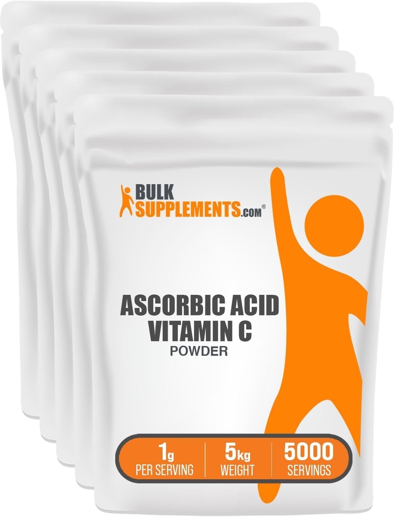 BulkSupplements.com Ασκορβικό Οξύ σε σκόνη - Συμπλήρωμα βιταμίνης C, Ασκορβικό Οξύ Τροφίμων Βαθμός - Σε σκόνη Βιταμίνη C, Ανοσολογική Υποστήριξη - Χωρίς γλουτένη, 1g ανά Σερβίρισμα, 5kg (11 λίβρες) (Pack of 5)