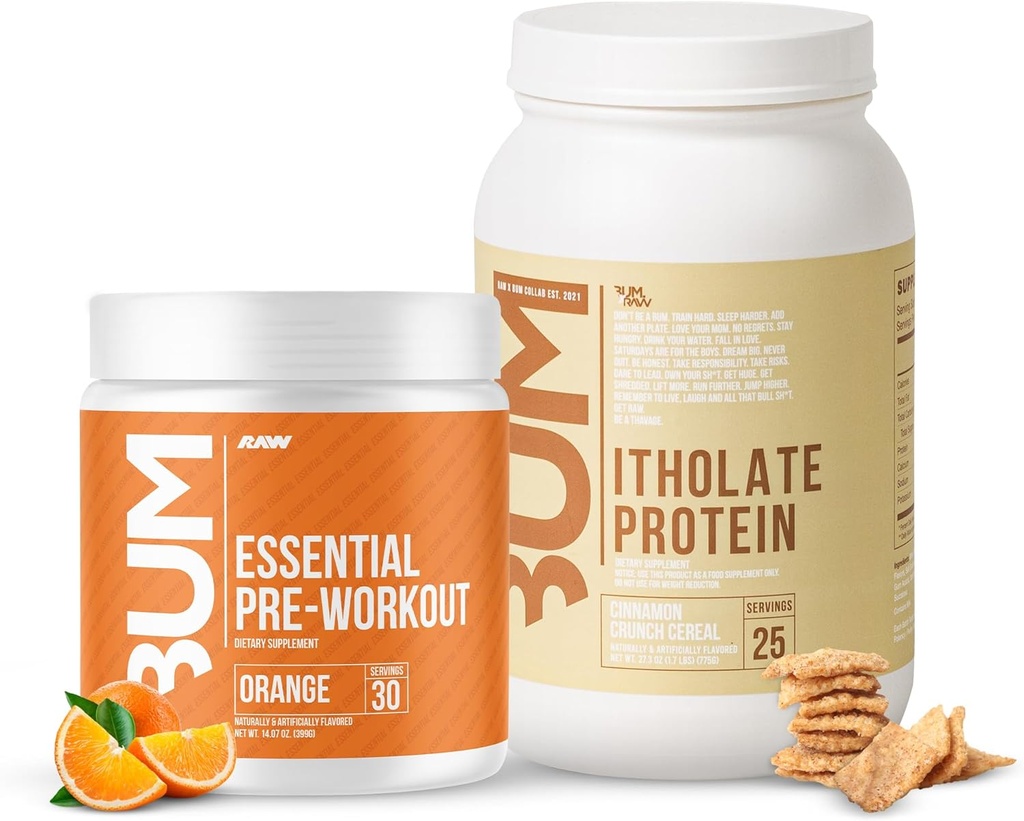 RAW Whey Isolate Protein Powder & Essential Pre-Workout Powder Bundle (Cinnamon Crunch & Orange) - Chris Bumstead Sports Συμπλήρωμα διατροφής για άνδρες και γυναίκες