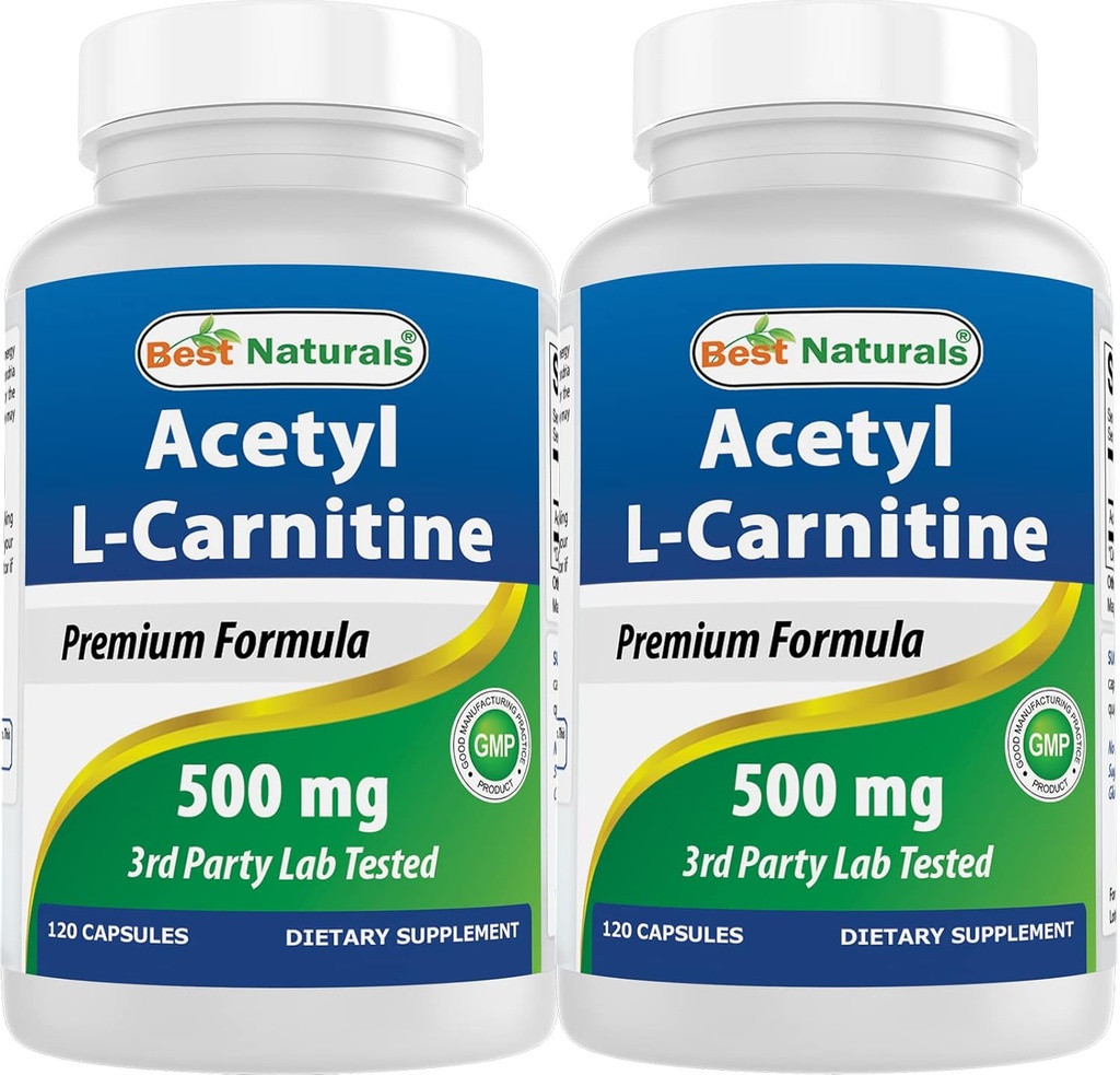 Best Naturals Acetyl L-Καρνιτίνη (ALCAR) 500mg, 120 κάψουλες, 120 σερβιρίσματα - Μη ΓΤΟ και χωρίς γλουτένη, 1 κάψουλα ανά σερβίς (2 Συσκευασία)