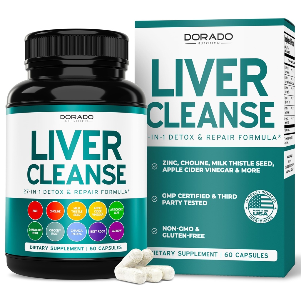 Liver Cleanse Detox & Repair 27 in 1 Formula - Γαϊδουράγκαθο γάλακτος, Dandelion Root, Turmeric, Artichoke Extract & More - Συμπλήρωμα υποστήριξης για το συκώτι Detox - 3rd Party Tested, Vegan Safe & USA Made (60 Count)