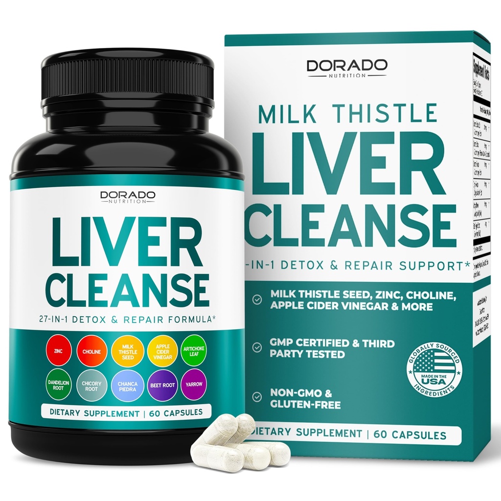 Liver Cleanse Detox & Repair 27 in 1 Formula - Γαϊδουράγκαθο γάλακτος, Dandelion Root, Turmeric, Artichoke Extract & More - Συμπλήρωμα υποστήριξης για το συκώτι Detox - 3rd Party Tested, Vegan Safe & USA Made (60 Count)