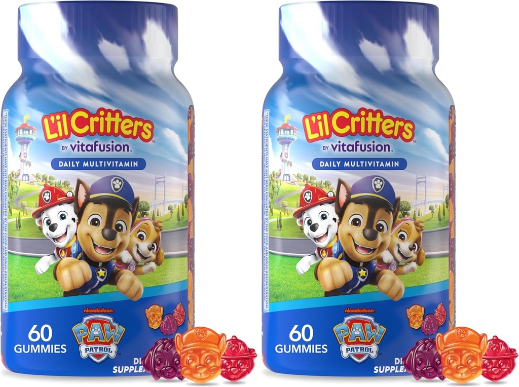 L’il Critters Paw Patrol Gummy Vites Daily Gummy Multivitamin for Kids, Vitamin C, D3 for Immune Support Cherry, Orange and Blueberry Flavors, 60 Gummies (Pack of 2)