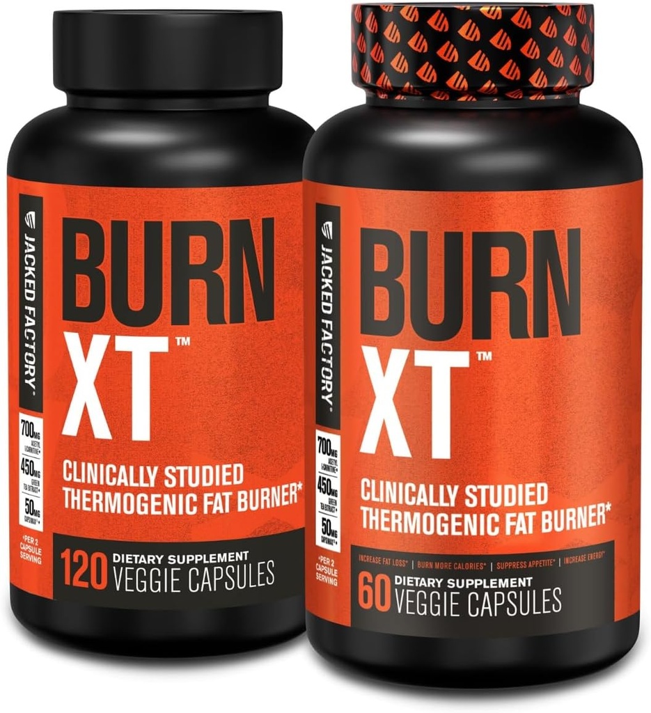Jacked Factory Burn-XT Clinically Studied Fat Burner & Weight Loss Supplement - Ορεκτικό Καταπιεστικό & Ενεργειακό Αναμνηστικό - με Acetyl L-Carnitine, Πράσινο Τσάι Extract και Περισσότερα - 180 Χάπια Φυσικής Διατροφής