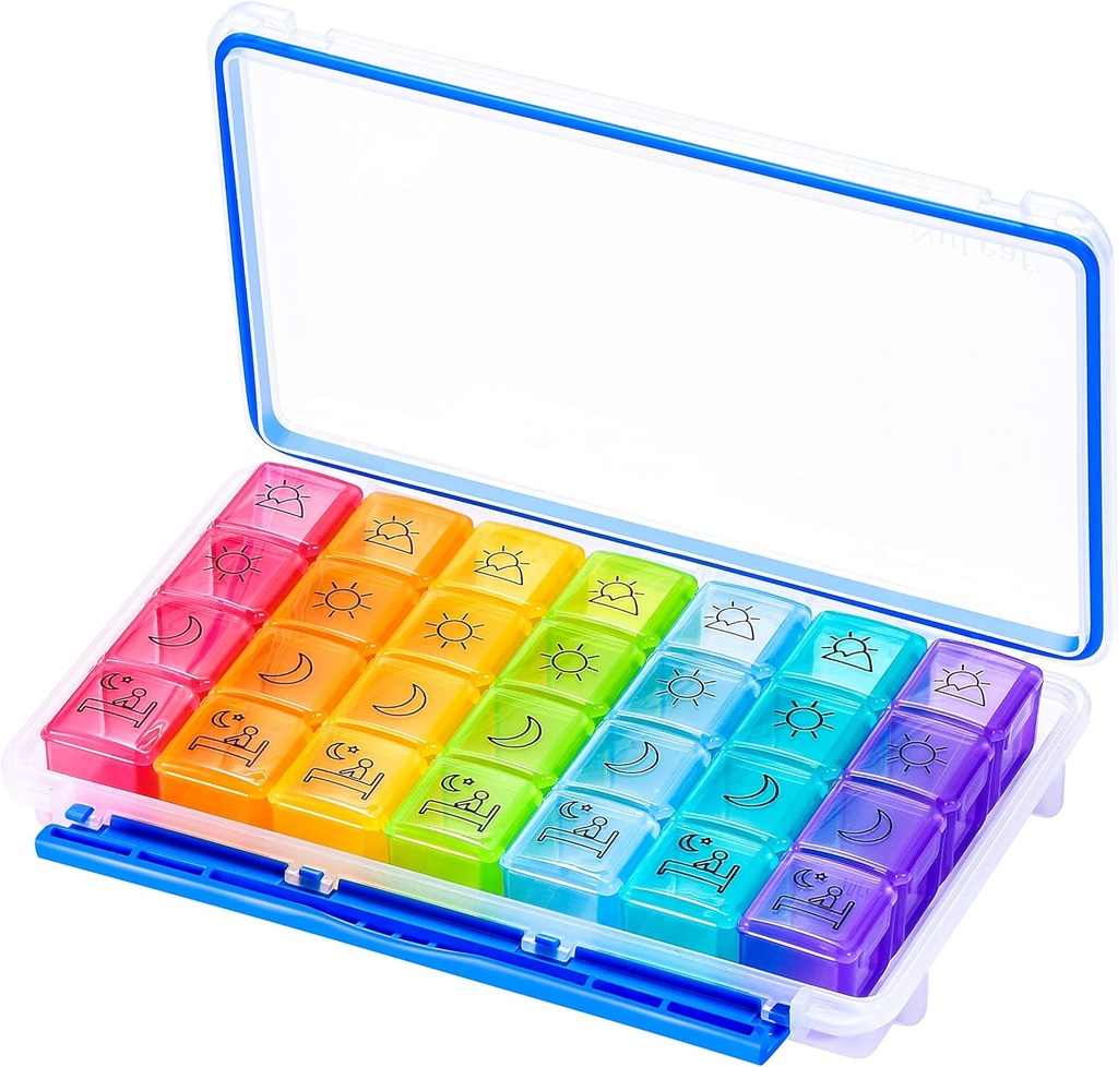 NuLeaf Pill Organizer 4 φορές την ημέρα, μεγάλα διαμερίσματα Φορητό 7 ημέρα 4 φορές ένα ταξίδι μέρα διοργανωτής με Moisture-Proof Design για να κρατήσει βιταμίνες, συμπληρώματα και φαρμακευτική αγωγή