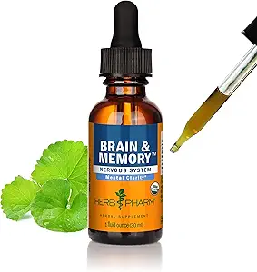 Herb Pharm Organic Nootropic Brain & Memory Supplement with Ginkgo Biloba Liquid Extract: Fast Absorption for Mental Focus Support, Ginkgo Supplement, Vegan, Gluten-Free, Non-GMO, 1 Oz
