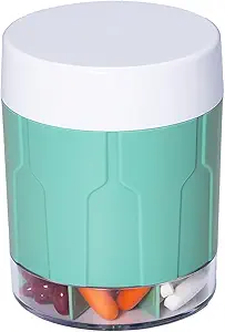 Betife Extra Large Supplement Organizer,Weekly Pill Organizer Bottle, Daily Pill Dispenser with 7 Large Compartments, Organizer to Hold 7 Day Vitamin Medication,21 Labels and a Cleaning Brush(Cyan)