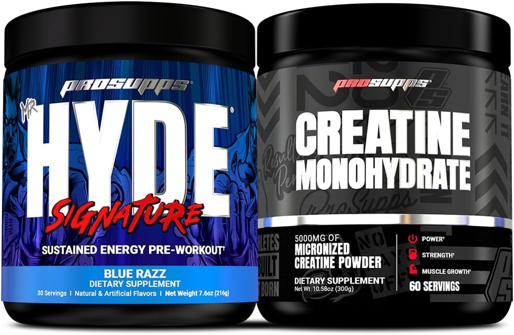 PROSUPPS Hyde Signature Παρατεταμένη προ-εργασία, Blue Razz, 30-servings και Createine 300 Bundle