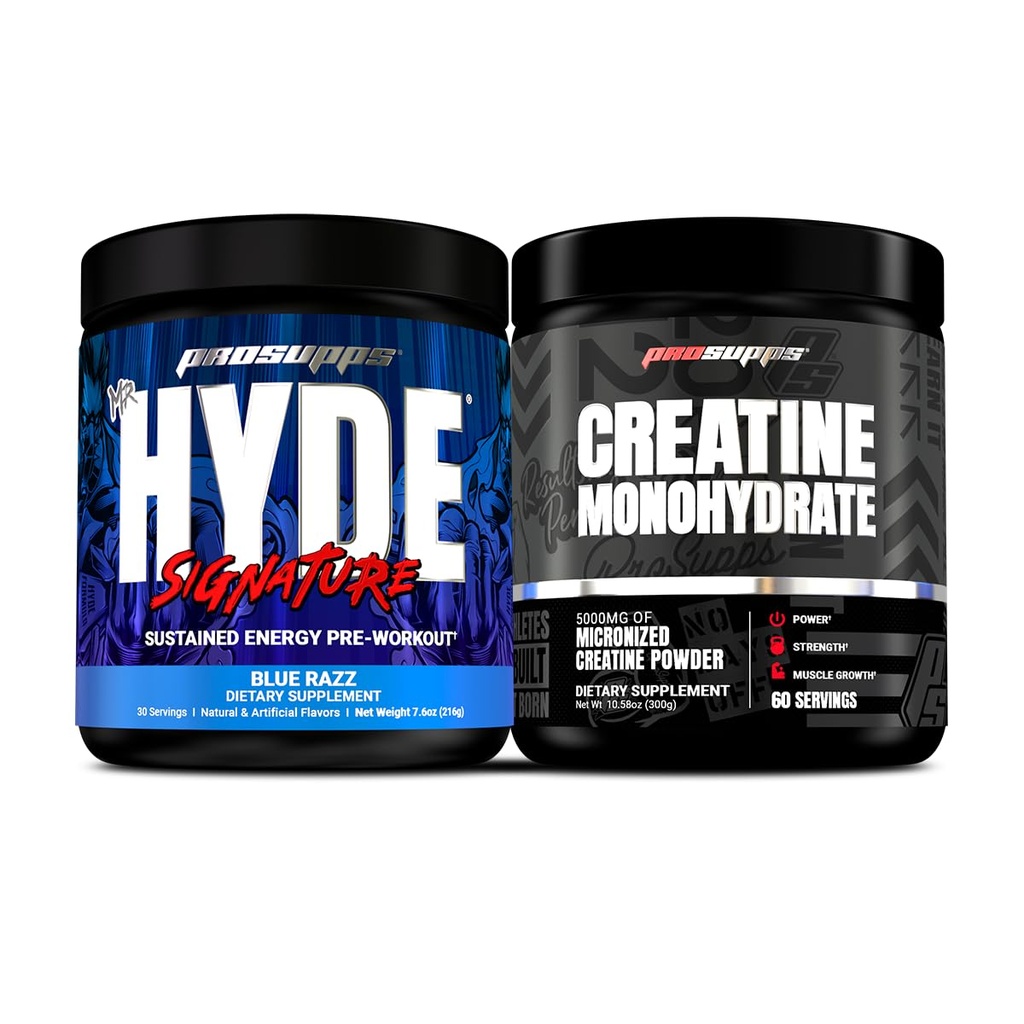PROSUPPS Hyde Signature Sustained Pre-Workout, Blue Razz, 30-Servings and Creatine 300 Bundle