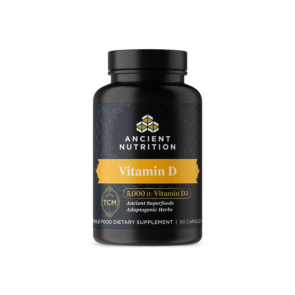 Ancient Nutrition Vitamin D Supplement, 5.000 IU Βιταμίνη D για την υποστήριξη του ανοσοποιητικού, Φτιαγμένο από τον αφρό των οστών και το εκχύλισμα μανιταριών, Υποστηρίζει υγιή φλεγμονή, Παλαιό και Κέτο Φιλικό, 60 κάψουλες