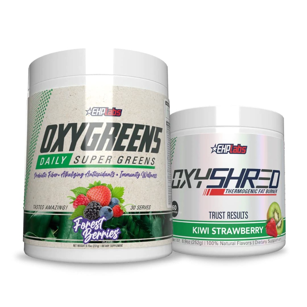 EHP Labs OxyShred + OxyGreens Bundle - Θερμογόνος Pre προπόνηση σκόνη & θρύψαλα συμπλήρωμα, κλινικά αποδεδειγμένα Preworkout σκόνη - Καθημερινή Σούπερ Πράσινο σκόνη, Spirulina σκόνη, Πράσινα Superfood σκόνη