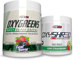 EHP Labs OxyShred + OxyGreens Bundle - Θερμογόνος Pre προπόνηση σκόνη & θρύψαλα συμπλήρωμα, κλινικά αποδεδειγμένα Preworkout σκόνη - Καθημερινή Σούπερ Πράσινο σκόνη, Spirulina σκόνη, Πράσινα Superfood σκόνη