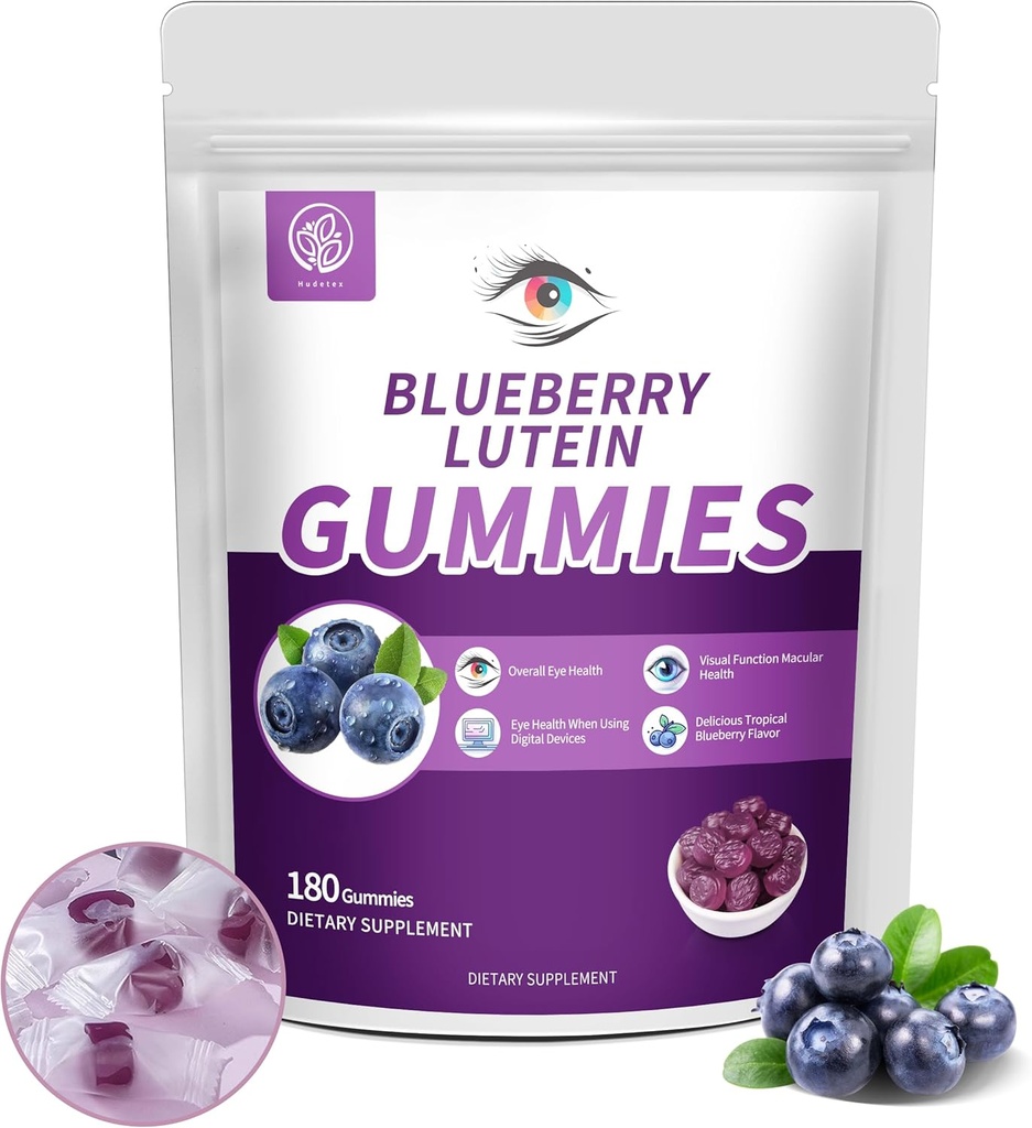 Βατόμουρο Lutein Eye Βιταμίνες Gummies με 180 Count - 3 Μήνες προσφοράς, Vegan Eye Health Supplement για παιδιά και ενήλικες, Lutein Gummies για Vision Καθαρότητα και Blue Light Υποστήριξη
