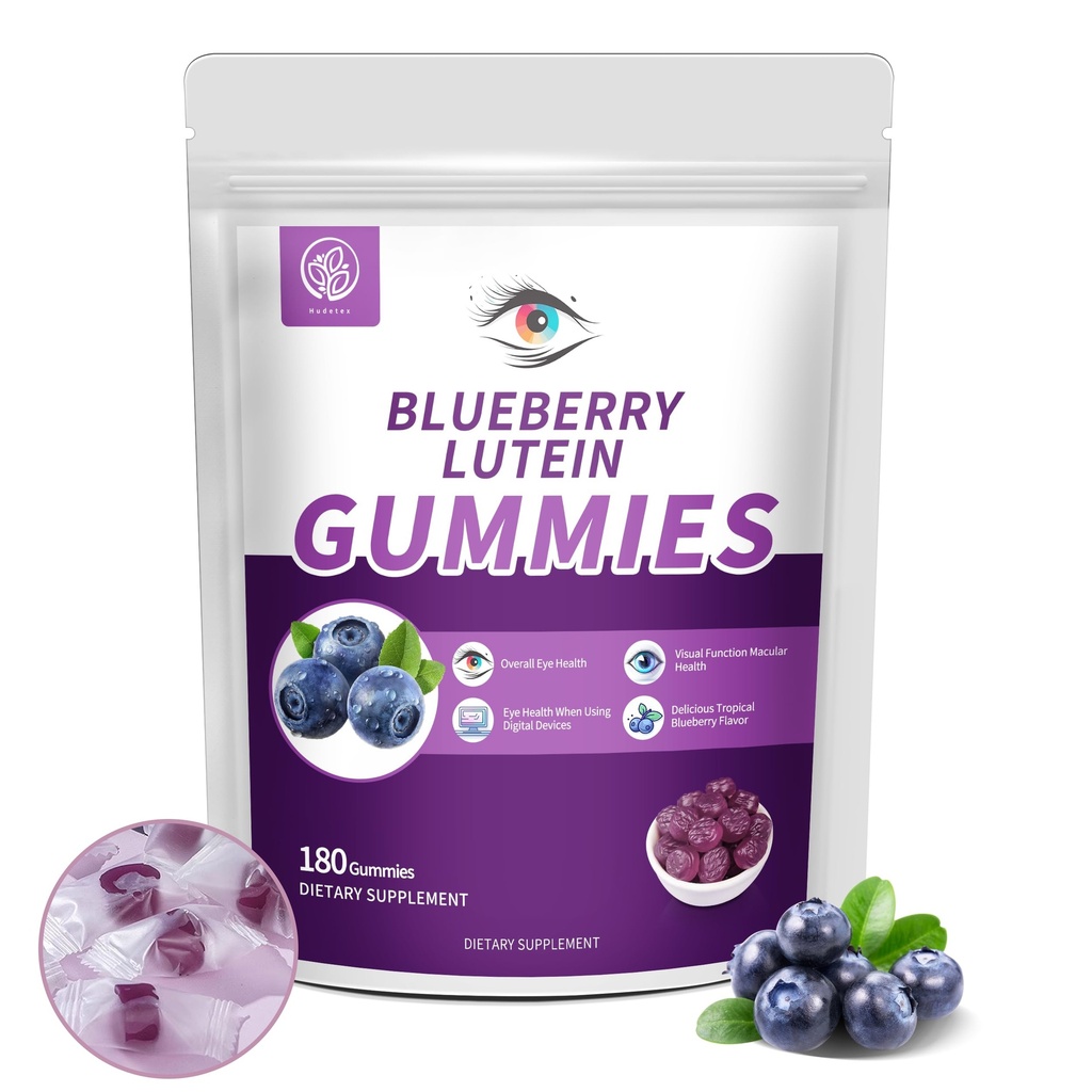 Βατόμουρο Lutein Eye Βιταμίνες Gummies με 180 Count - 3 Μήνες προσφοράς, Vegan Eye Health Supplement για παιδιά και ενήλικες, Lutein Gummies για Vision Καθαρότητα και Blue Light Υποστήριξη