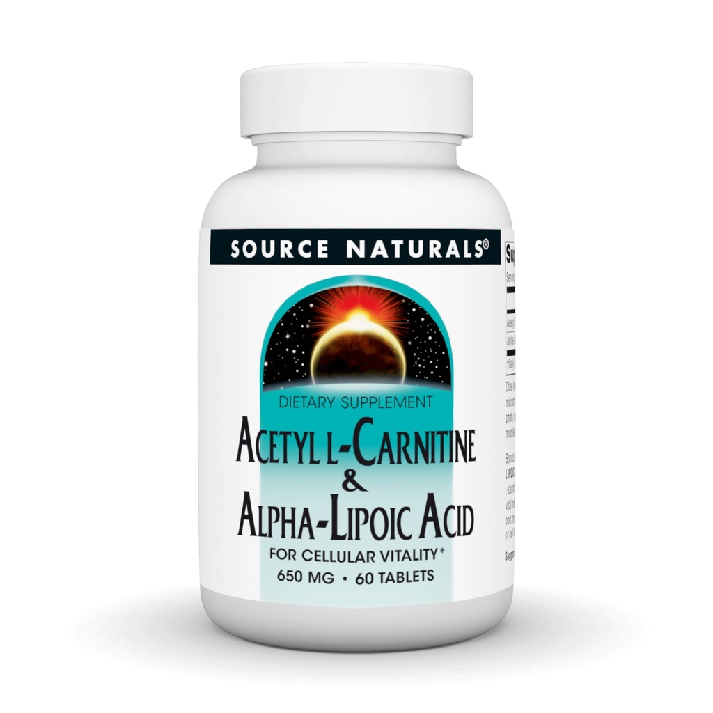 Source Naturals Acetyl L- Καρνιτίνη & Αλφα- Λιποϊκό οξύ, για Κυτταρική Ζωτικότητα*, 650mg - 60 δισκία