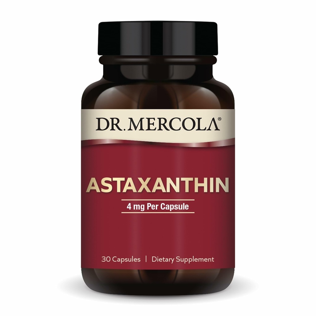 Dr. Mercola Organic Astaxanthin - 4 mg Ασταξανθίνη - Ισχυρή Αντιοξειδωτική Υποστήριξη - Βιολογικό εκχύλισμα μικροφυκών - Μη ΓΤΟ, Χωρίς Γλουτένη & Χωρίς Σόγια - 30 Κάψουλες (30 Σερβιέτες)