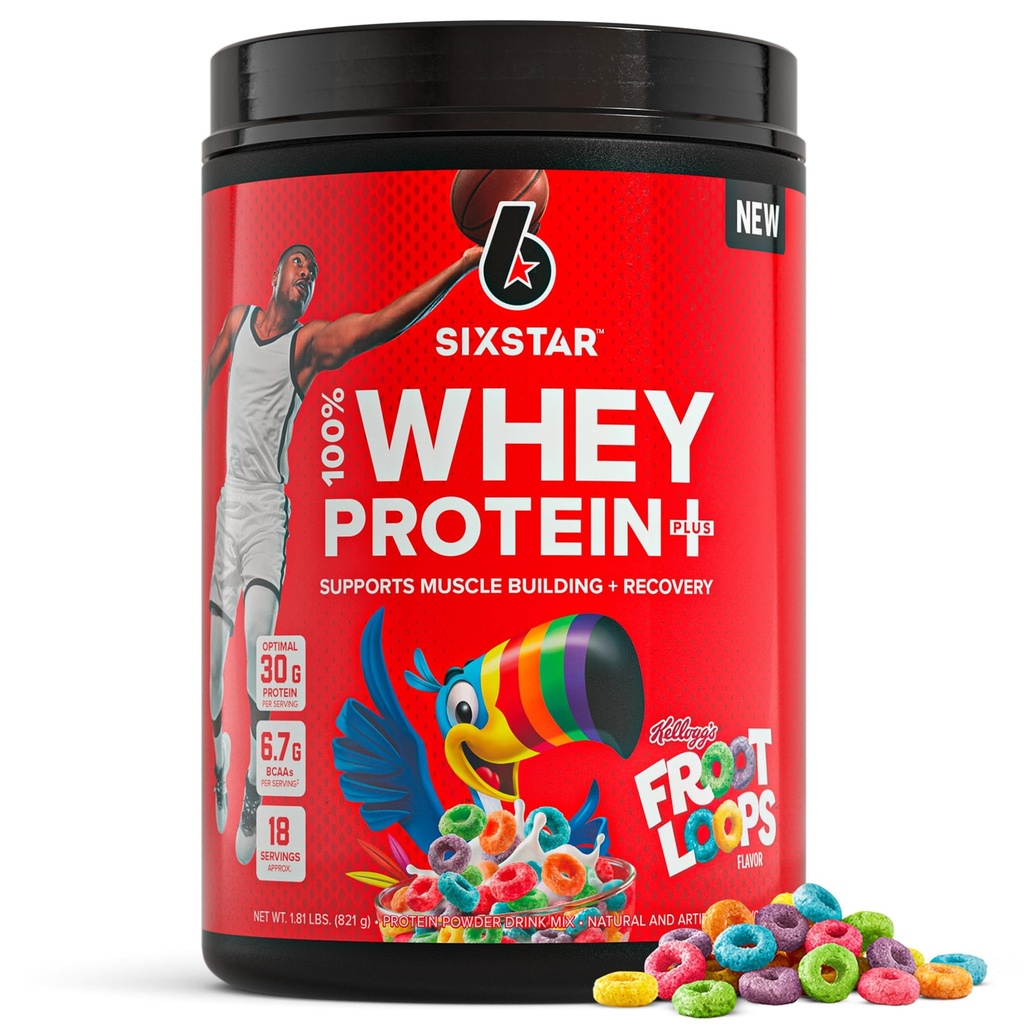 Έξι Star Whey Protein Powder Plus - Muscle Building & Recovery Formula με Whey Isolate Powder, BCAAs, 30g Protein, Immune Support - Μετά την προπόνηση συμπλήρωμα - Froot Loops του Kellogg Flavor, 1,8 lbs