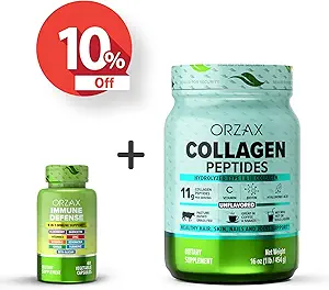 ORZAX Immune Support 9-in-1 Powerful Supplement and Collagen Peptides Powder Unflavored 16 oz, Bundle