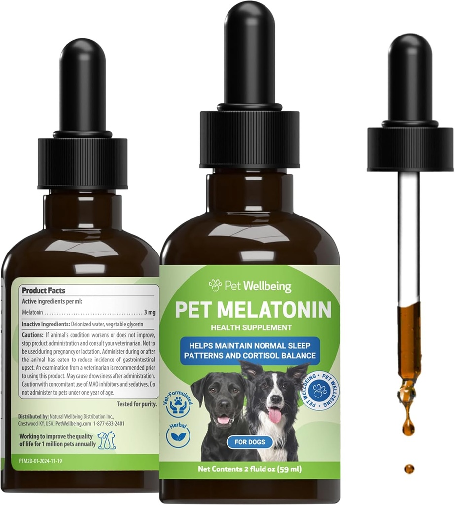 Pet Wellbeing Pet Μελατονίνη για σκύλους - Υποστηρίζει Adrenal Υγεία, Cortisol Ισορροπία, Βοηθά τη διατήρηση Κανονικών Μοτίβων Ύπνου - Veterinian-Formulated Υγρό Συμπλήρωμα 2 fl oz (59 ml)