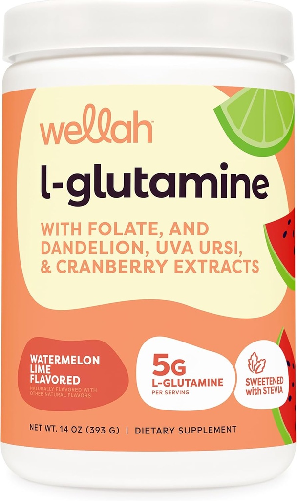 Wellah L-Glutamine Σκόνη Καρπούζι Lime (50 Σερβίρει) - 5g L-Glutamine Per Serving, Γλυκασμένο με Stevia