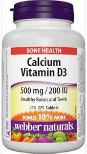Webber Naturals Ανθρακικό ασβέστιο 500mg με βιταμίνη D3 200iu, 275 Tabs πακέτο μπόνους