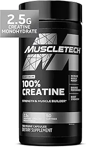 MuscleTech Platinum Creatine Monohydrate Capsules - Creapure Creatine Pre & Post Workout Muscle Builder, Muscle Recovery & Energy Boosting Supplement for Men & Women - 100 Veggie Pills
