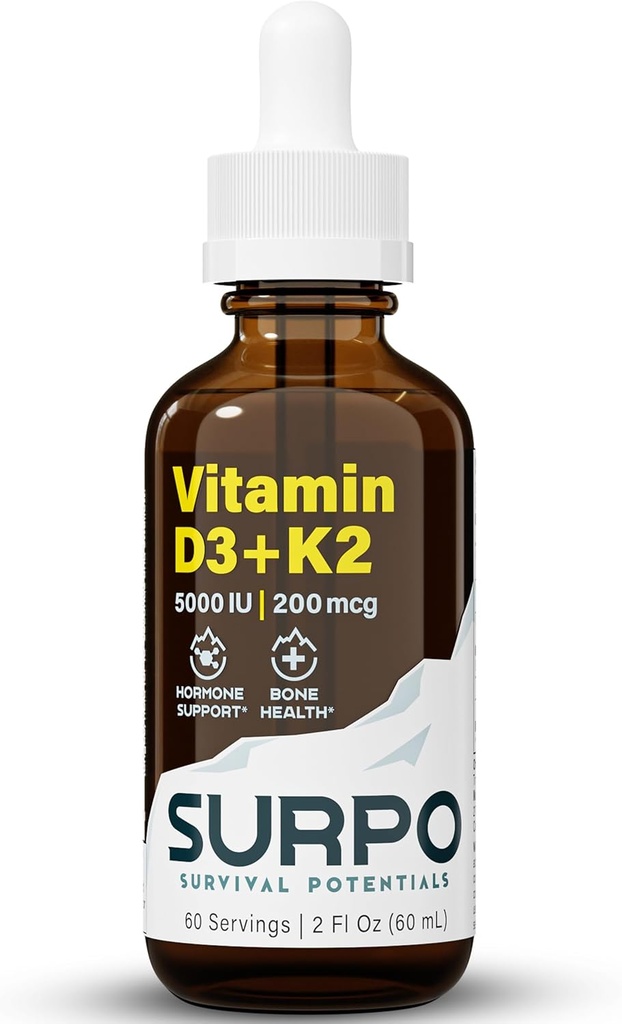 Βιταμίνη D3 + K2 Υγρές σταγόνες με Omega 3 Oil - 5000 IU Βιταμίνη D Σταγόνες K2 για την υποστήριξη ορμονών & την υγεία των οστών - Υγρή βιταμίνη D3 με K2 σταγόνες για μέγιστη απορρόφηση - 2Fl Oz Vitamin K2 D3