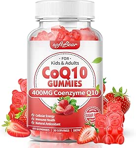 softbear CoQ10 Gummies 400mg Coenzyme Q10 Supplement for Adults, High Absorption coq10 Plus Omega-3, Magnesium, Vitamin B3 & Zinc for Cellular Energy & Antioxidant, Strawberry Flavor 60 Count