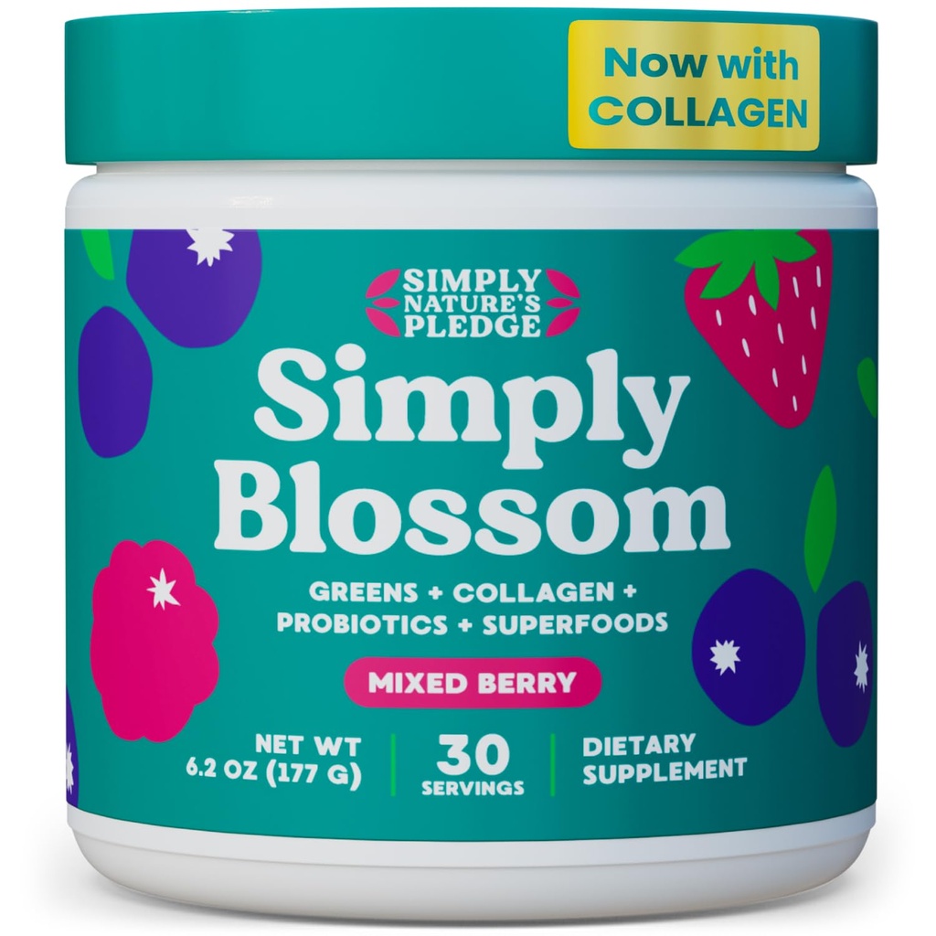 Απλά Blossom Διατροφή - Daily Greens & Superfood Powder + Collagen + Probiotics for Women's Digestive Health & Bloating Relief. Βοήθεια για την υγεία σας Bloom - 30 ημέρες εφοδιασμού