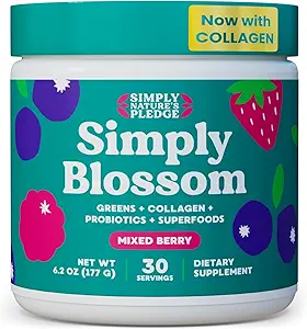 Απλά Blossom Διατροφή - Daily Greens & Superfood Powder + Collagen + Probiotics for Women's Digestive Health & Bloating Relief. Βοήθεια για την υγεία σας Bloom - 30 ημέρες εφοδιασμού