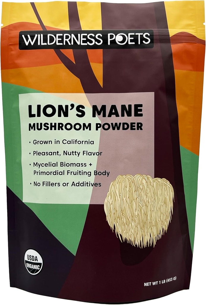 Ποιητές Wilderness, Βιολογικά Λιοντάρια Mane Mushroom σκόνη - Καλιφόρνια Μεγαλώνοντας - Μαζικό Μέγεθος (16 Ουγγιά - 1 λίρα)