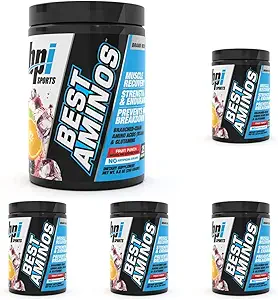 BPI Sports Best Aminos - BCAA Powder Post Workout & Glutamine Recovery Drink with Branched Chain Amino Acids for Hydration & Recovery, for Men & Women - Fruit Punch - 25 Servings (Pack of 5)